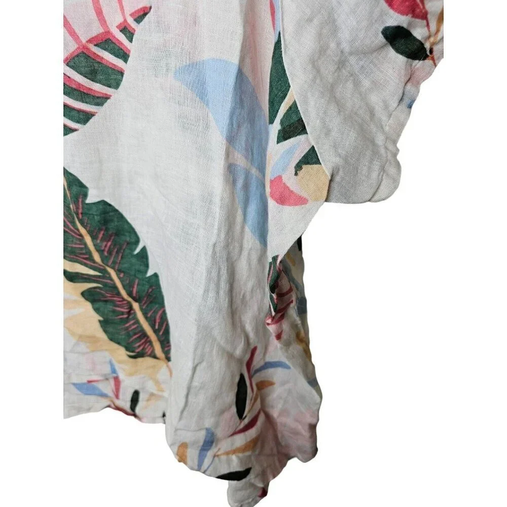 Cynthia Rowley Plus 3X Linen Blouse Top White Floral Leaf Print Tunic - Picture 6 of 8